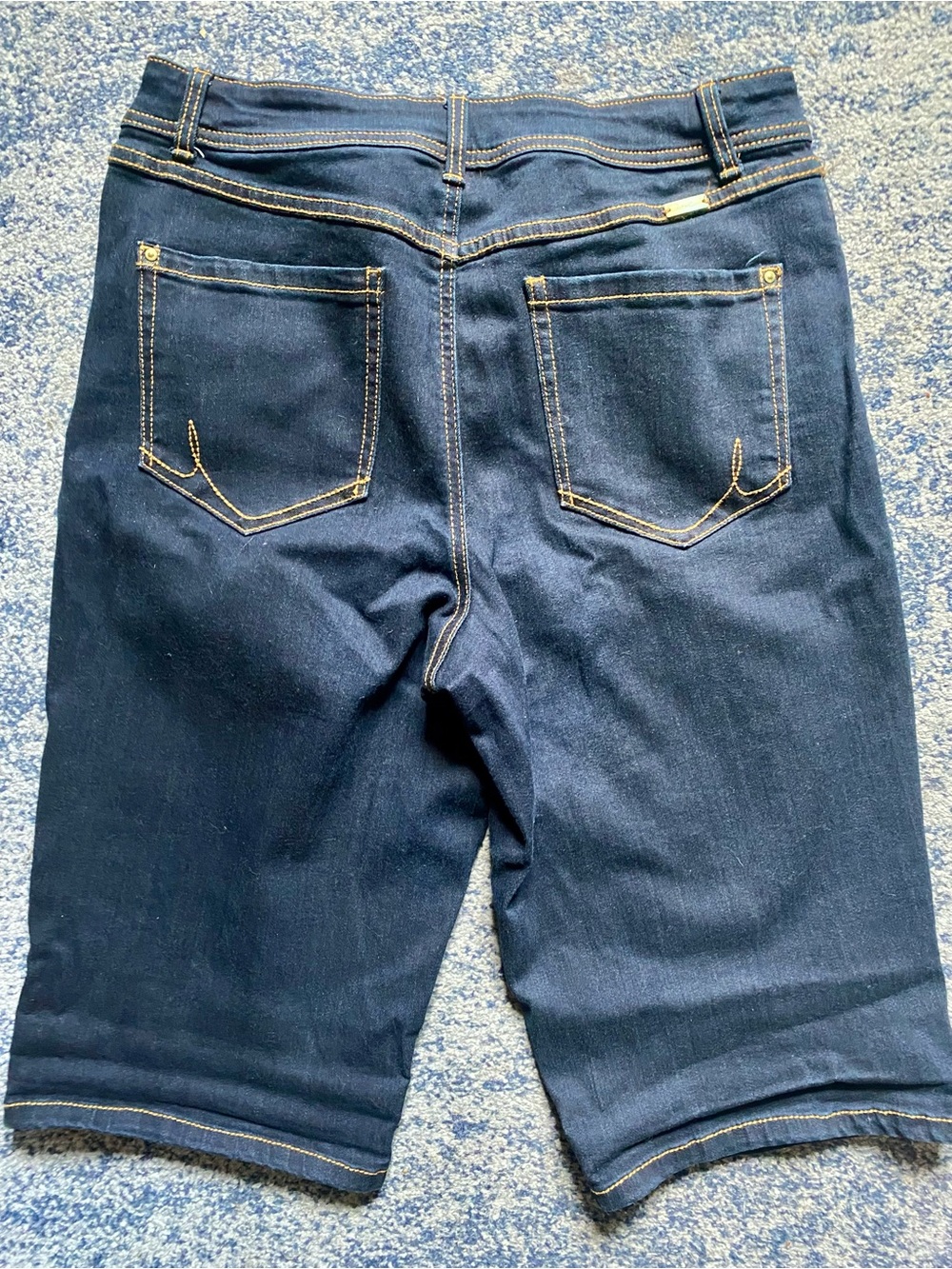 INC International Concepts Navy Blue Denim Shorts with Gold Stitching - Picture 4 of 6